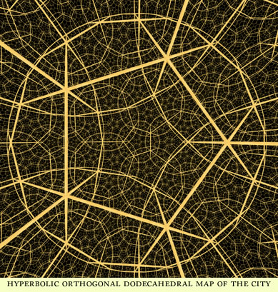 hyperbolic orthogonal dodecahedral map of the city