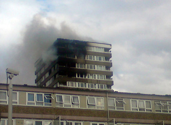 Madingley Tower in Flames