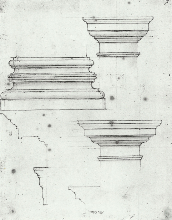 studies of a base and capitals for the Laurentian Library