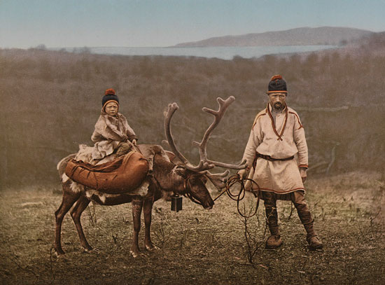 A Sami man and child in Finnmark, Norway, circa 1900