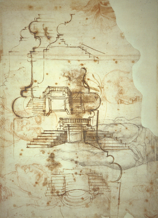 Study for the Laurentian Library, vestibule staircase