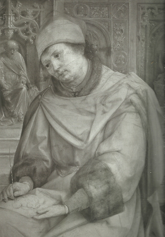 Jan Gossaert, St. Luke Drawing the Virgin (infrared reflectogram, detail)